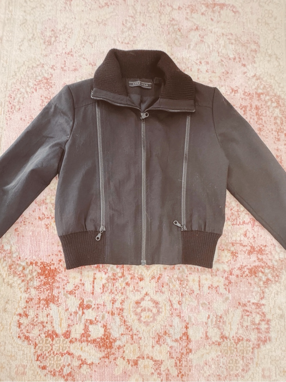 São Paulo, Women’s Black Bomber Jacket with Rib Trim